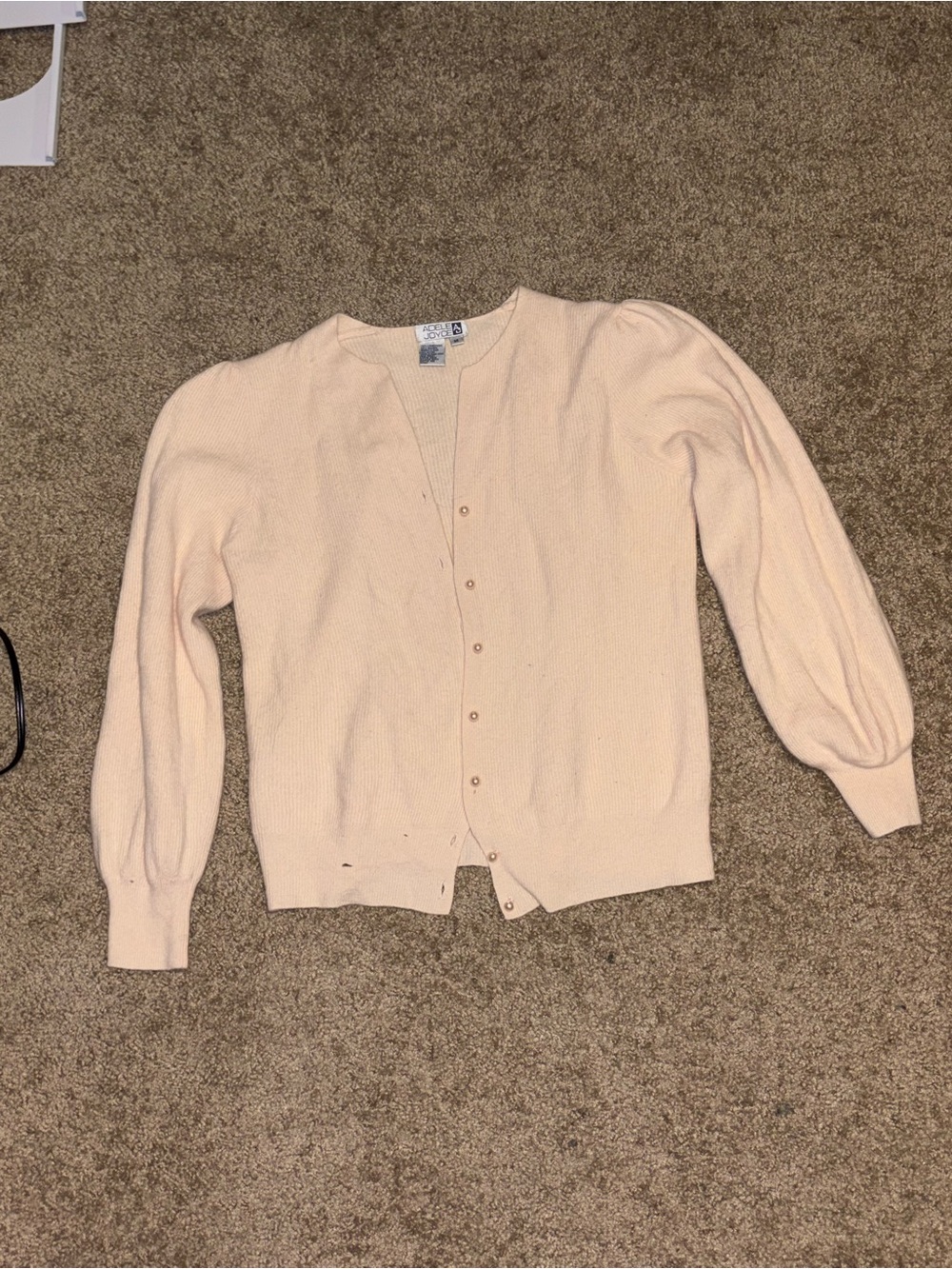 Light Pink ‘Pearl’ Button Puff Sleeve Cardigan Lambswool Angora